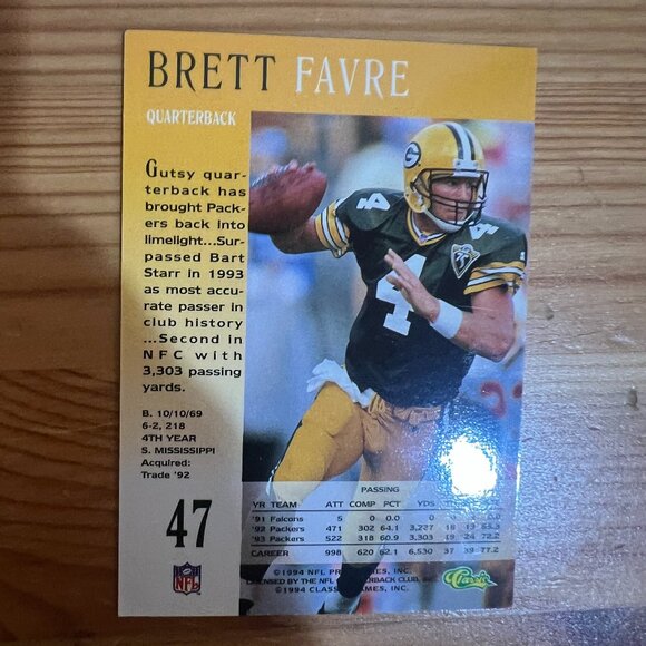 1994 Pro Line Live 47 Brett Favre Green Bay Packers Football Card - Picture 2 of 2